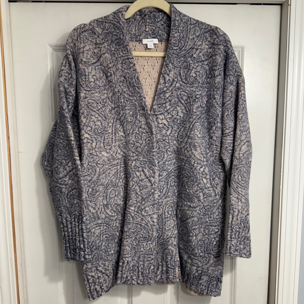 Pure Jill Women's M Blue‎ Textured Knit Button Front Cardigan Sweater